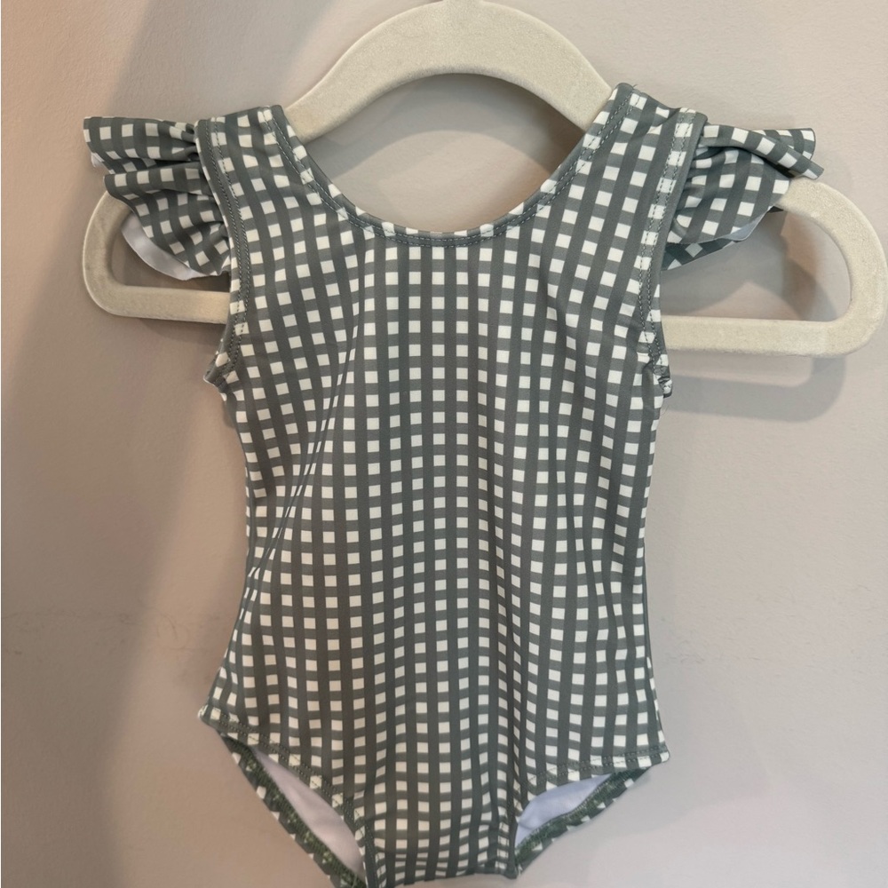 Rylee + Cru Green Checkered Kids Swimsuit NWT